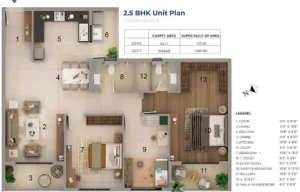 Adarsh Lumina 2.5 BHK Apartment Floor plan by Adarsh Developers located in off Sarjapur Road, East Bangalore